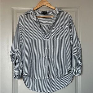 Tailored Button-Down Blouse | Striped, Blue/White | S
